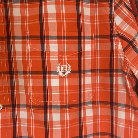 Chaps Long Sleeve Button Down Sz Lrg Plaid Orange White Nvy Blue - Picture 3 of 6
